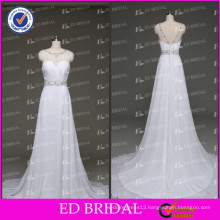 ED White Crystal Beaded Bateau Neckline Floor Length Sleeveless Pleating Chiffon Wedding Dress